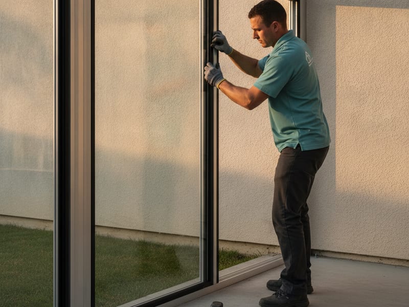 Glazed patio enclosure panels installed on an existing covered patio in a San Diego County backyard